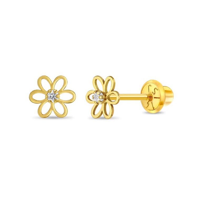 Yellow Gold Kids Earrings - Flowers