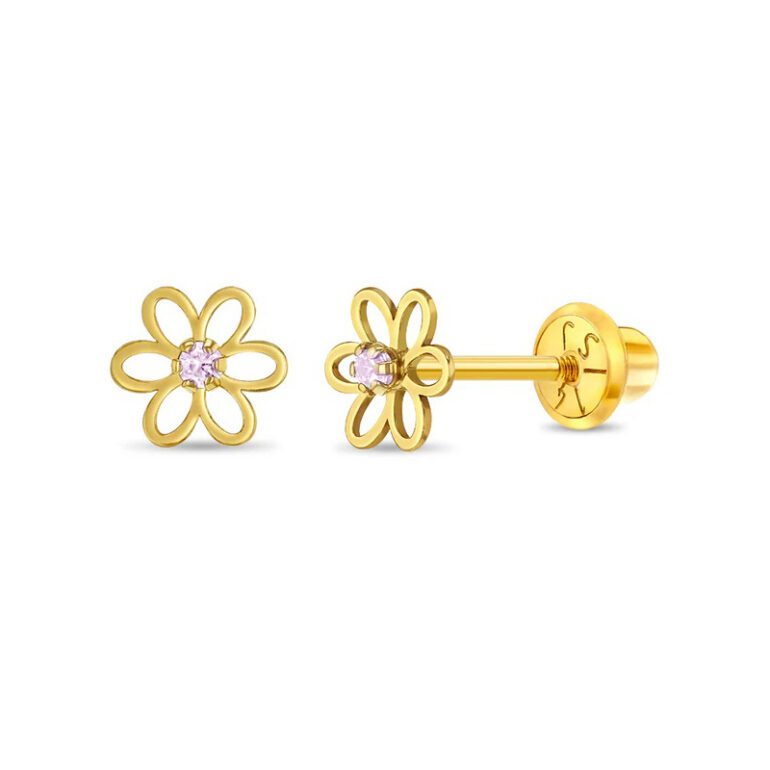 Yellow Gold Kids Earrings – Flowers