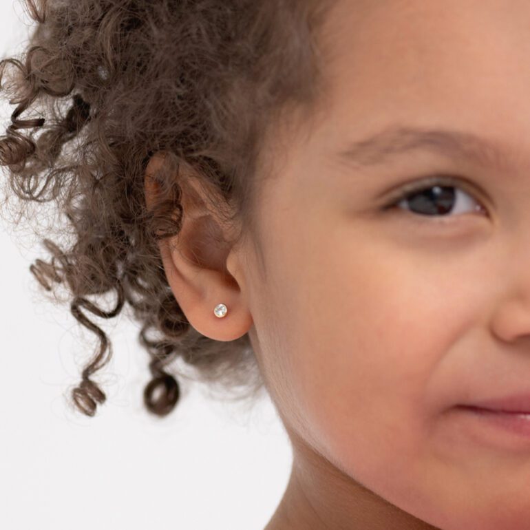 Vaikiški geltono aukso užsukami auskarai su cirkoniais