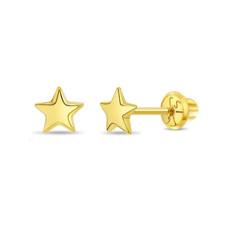 Yellow gold star shaped earrings for kids