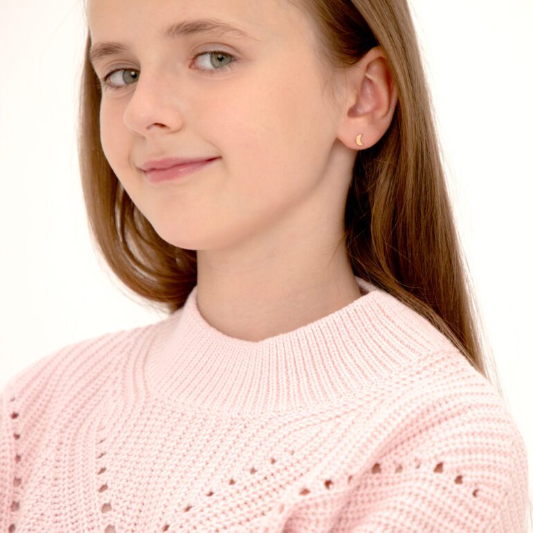 Vaikiški geltono aukso užsukami auskarai - mėnulis