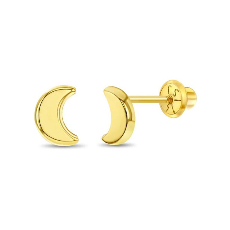 Yellow gold moon shaped earrings for kids