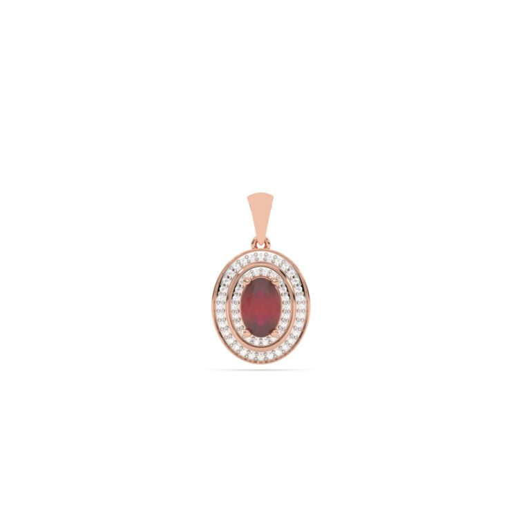 A luxurious rose gold pendant with ruby and diamonds