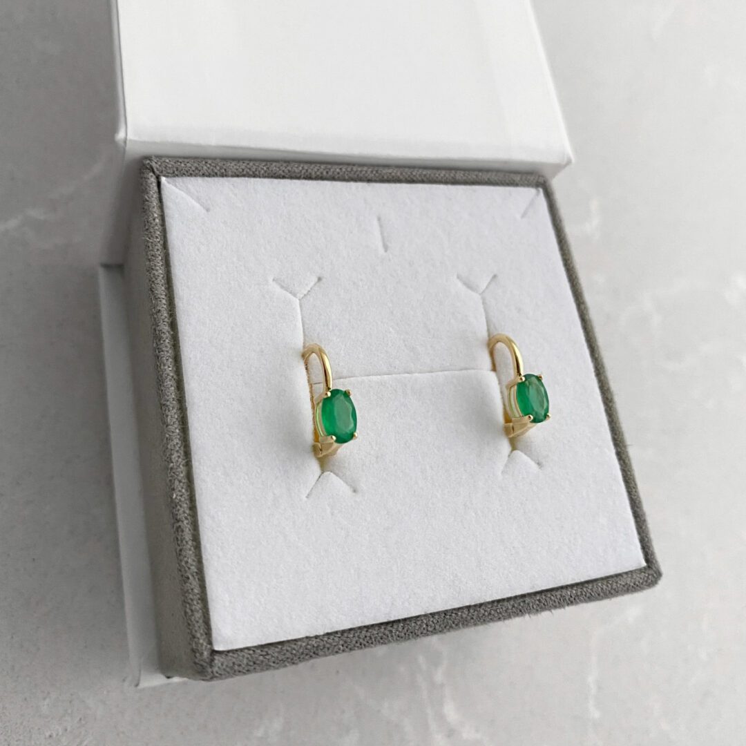 Yellow gold earrings with green agate