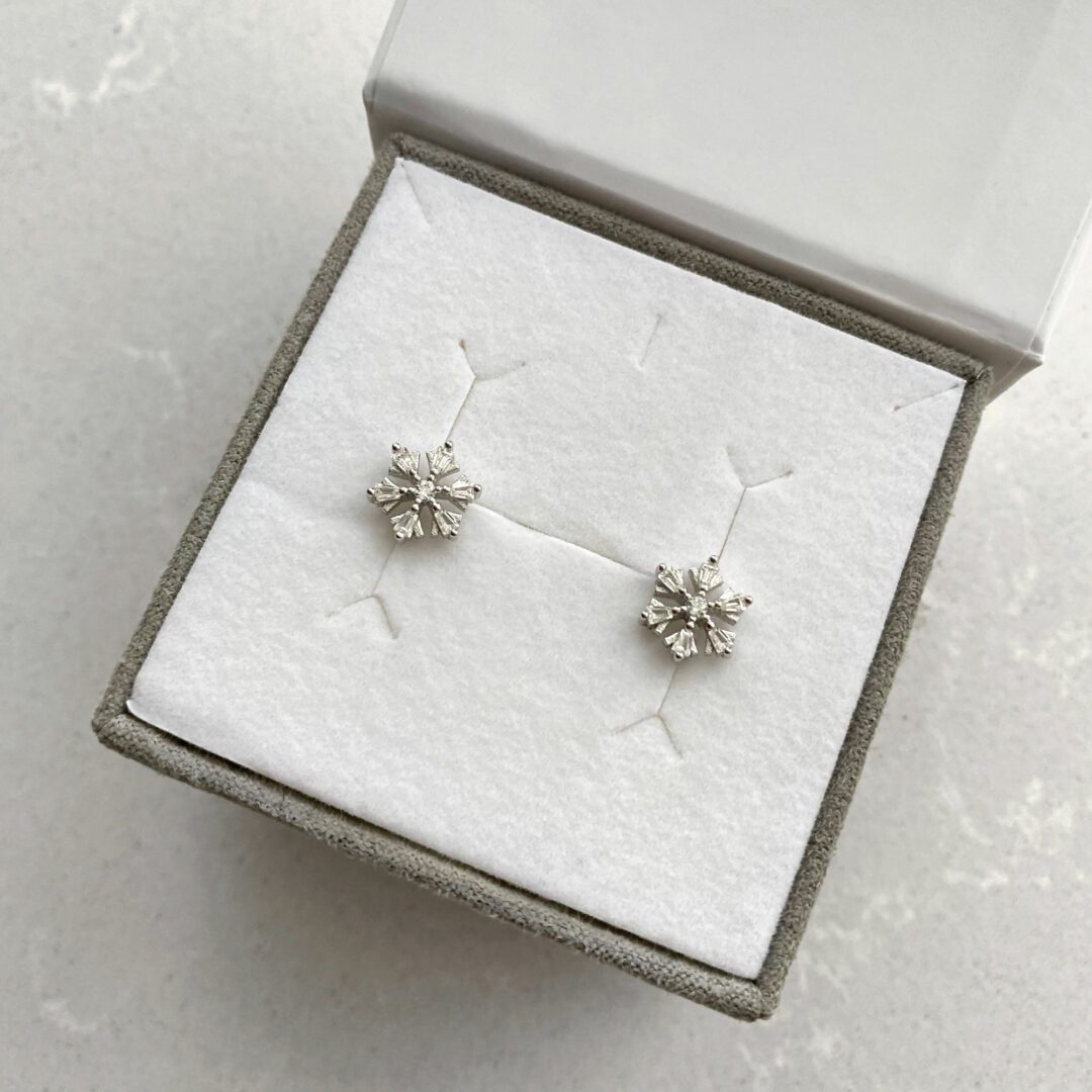 Sterling silver stud earrings with cubic zirconia - snowflakes