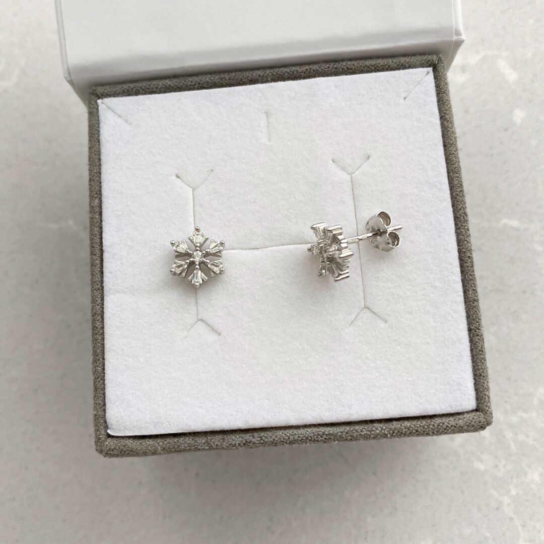 Sterling silver stud earrings with cubic zirconia - snowflakes