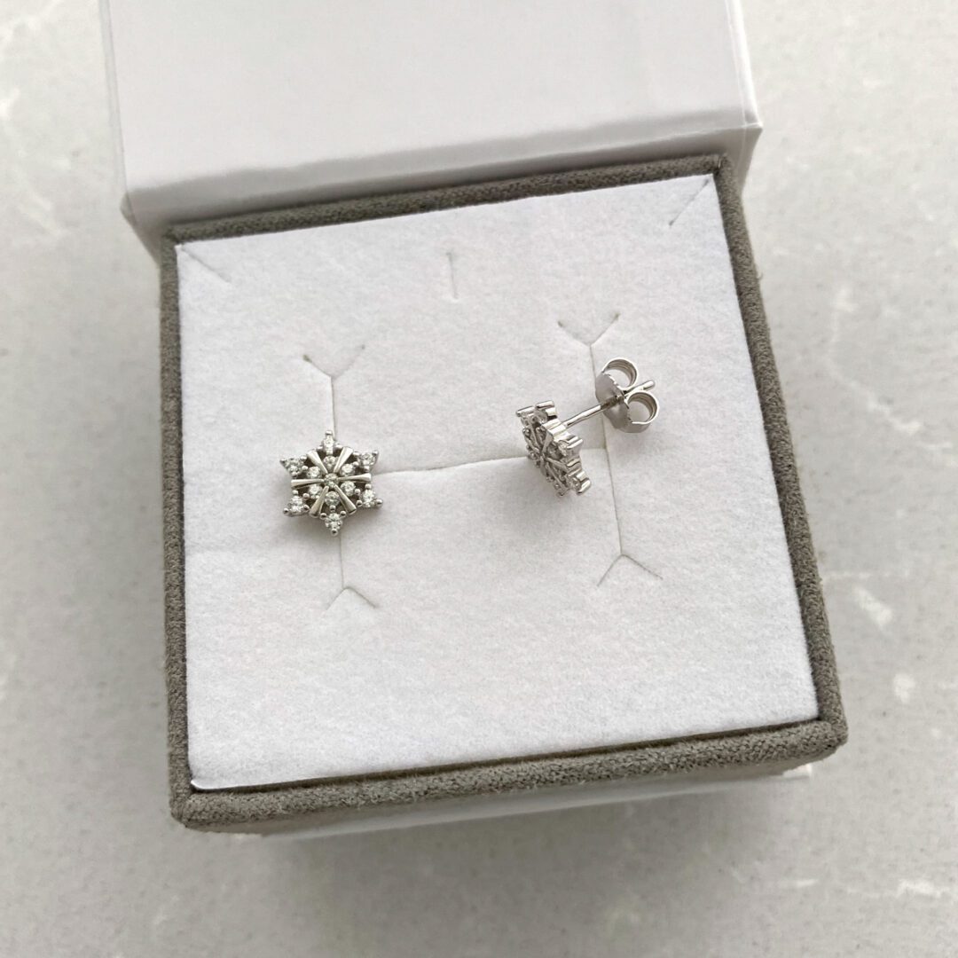 Sterling silver stud earrings with cubic zirconia - snowflakes