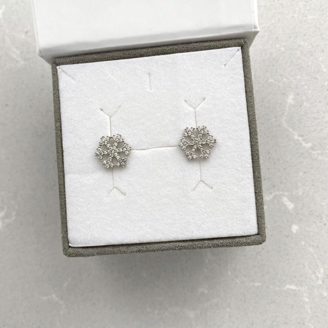 Sterling silver stud earrings with cubic zirconia - snowflakes