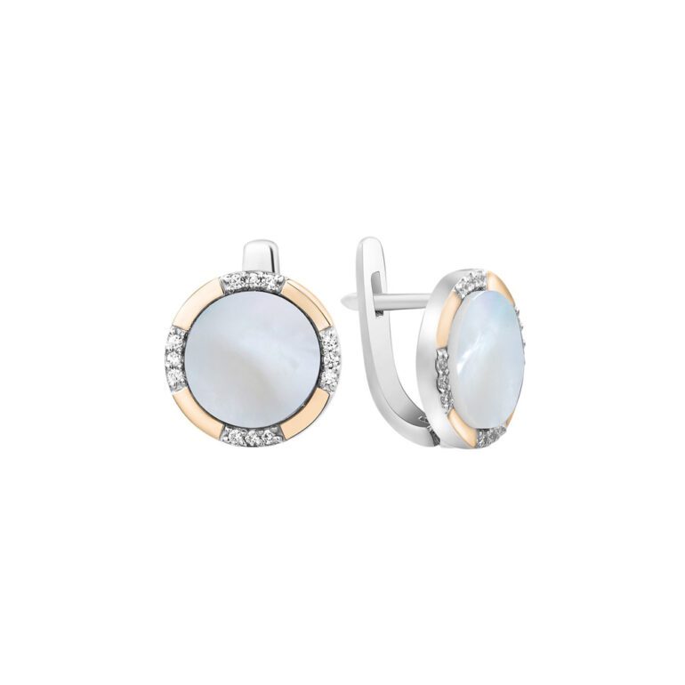 Gold plated sterling silver earrings with mother of pearl and cubic zirconia