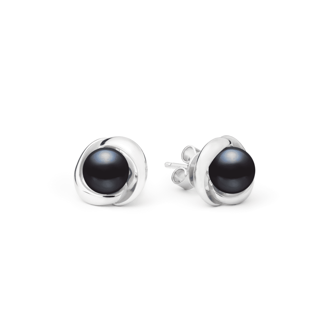 Sterling silver earrings with black pearls