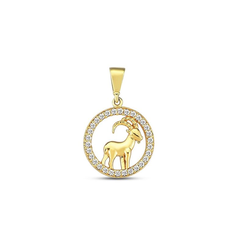 Yellow gold pendant with cubic zirconia zodiac sign Capricorn