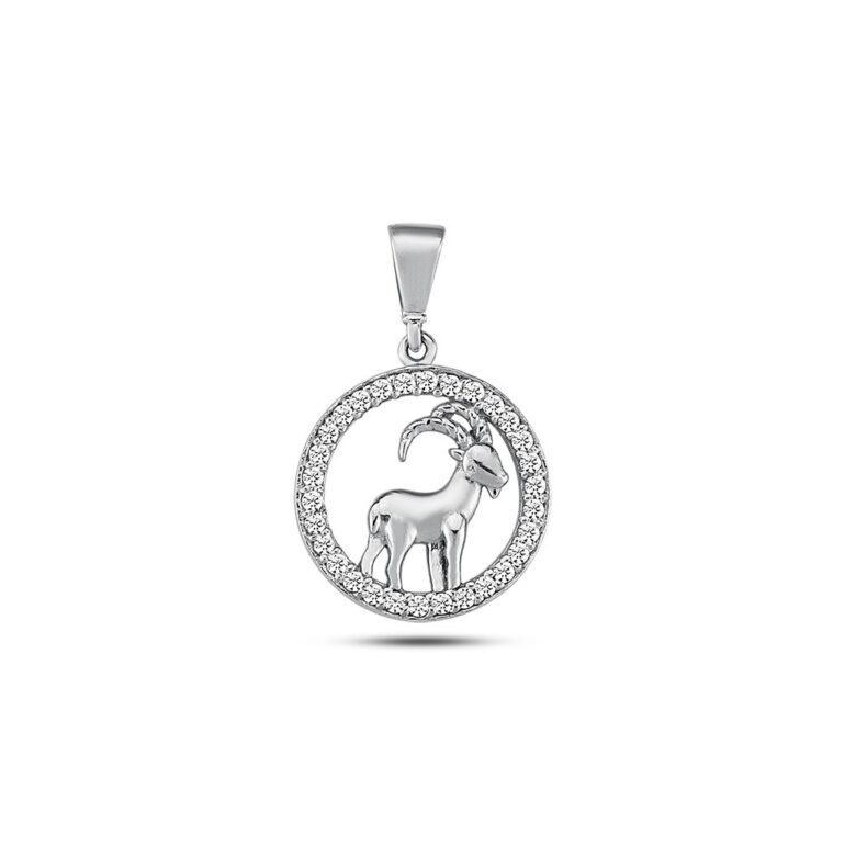 White gold pendant with cubic zirconia zodiac sign Capricorn