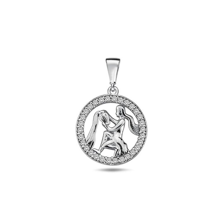 White gold pendant with cubic zirconia zodiac sign Aquarius