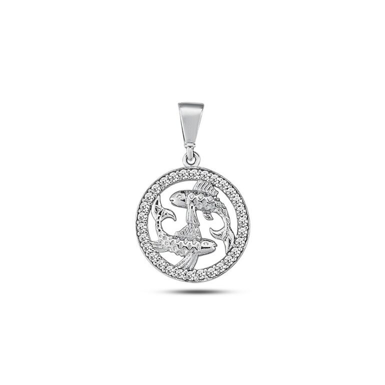 White gold pendant with cubic zirconia zodiac sign Pisces