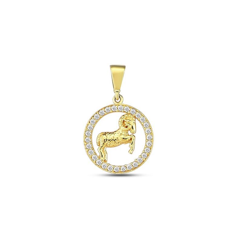 Yellow gold pendant with cubic zirconia zodiac sign Aries