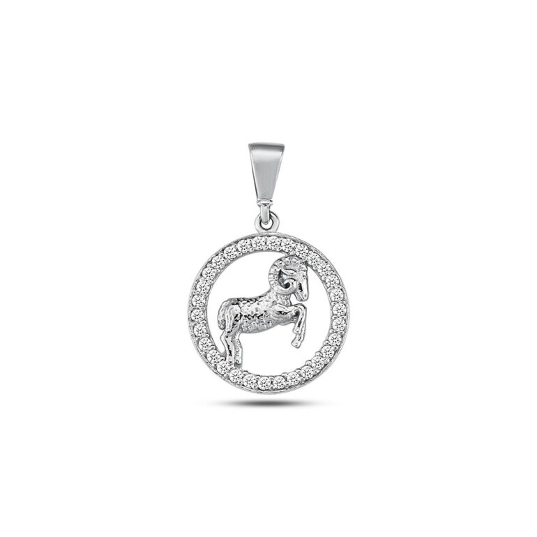 White gold pendant with cubic zirconia zodiac sign Aries