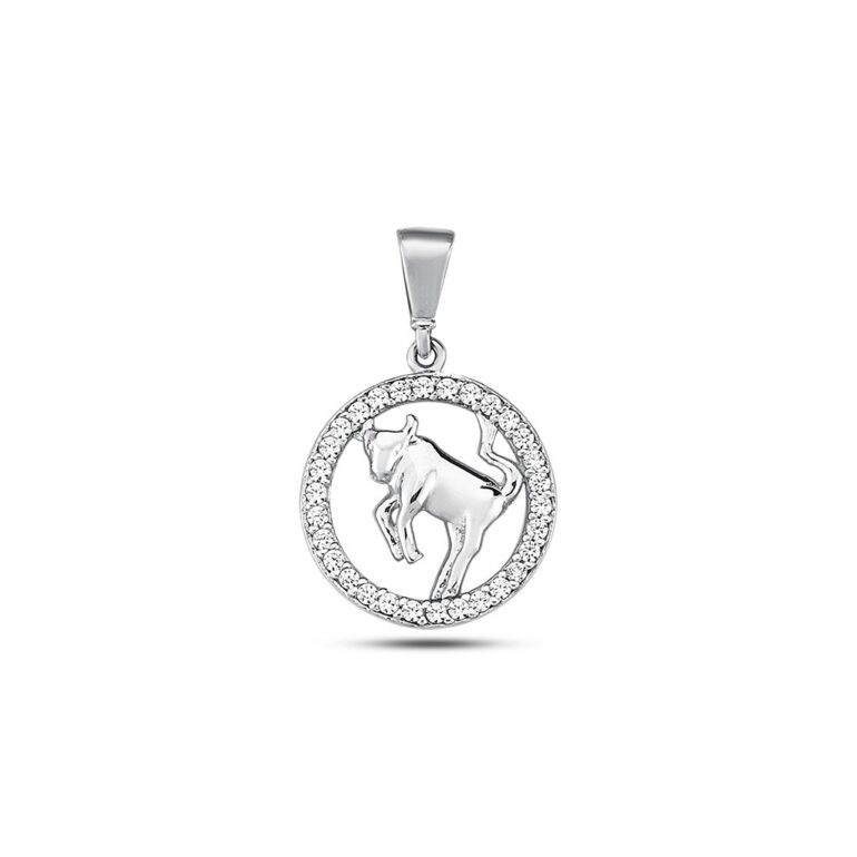 White gold pendant with cubic zirconia zodiac sign Taurus