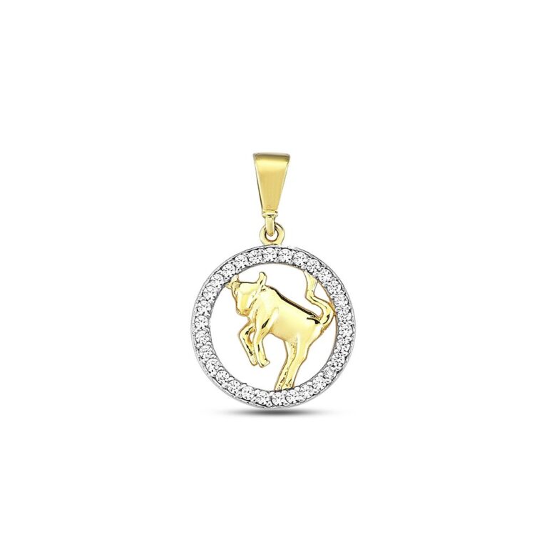 Yellow gold pendant with cubic zirconia zodiac sign Taurus