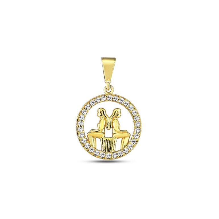 Yellow gold pendant with cubic zirconia zodiac sign Gemini