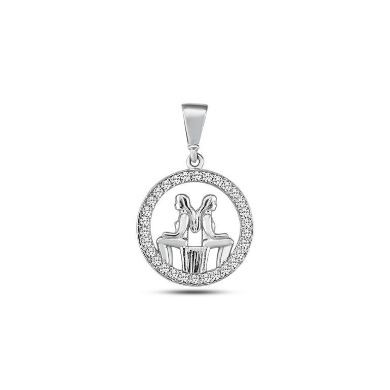 White gold pendant with cubic zirconia zodiac sign Gemini