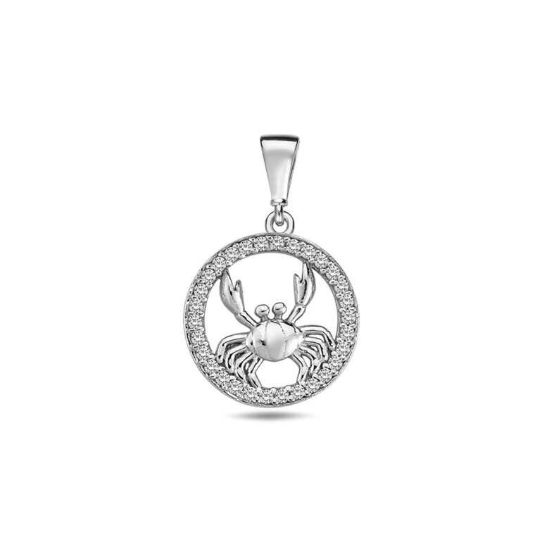 White gold pendant with cubic zirconia zodiac sign Cancer