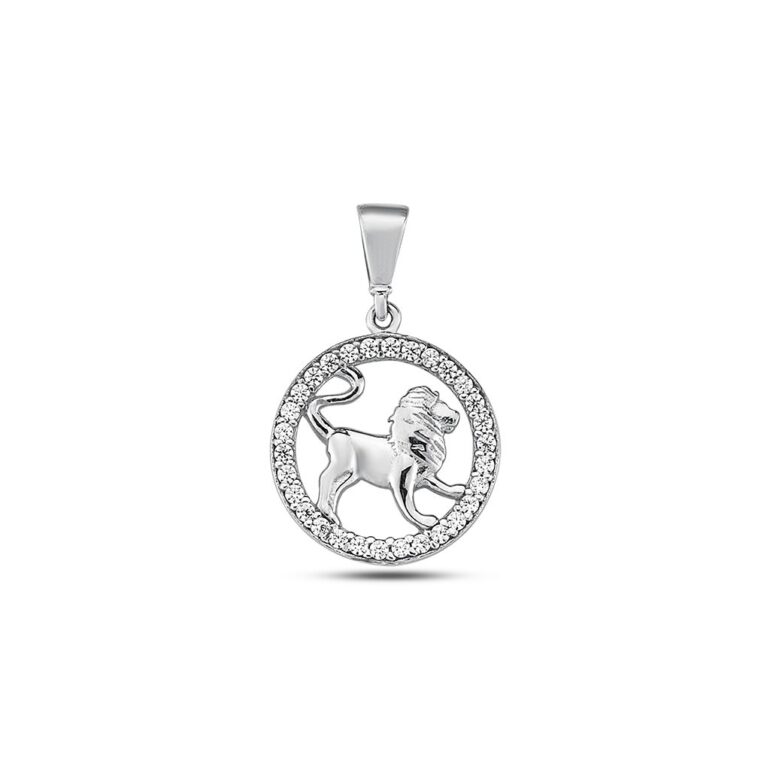 White gold pendant with cubic zirconia zodiac sign Leo