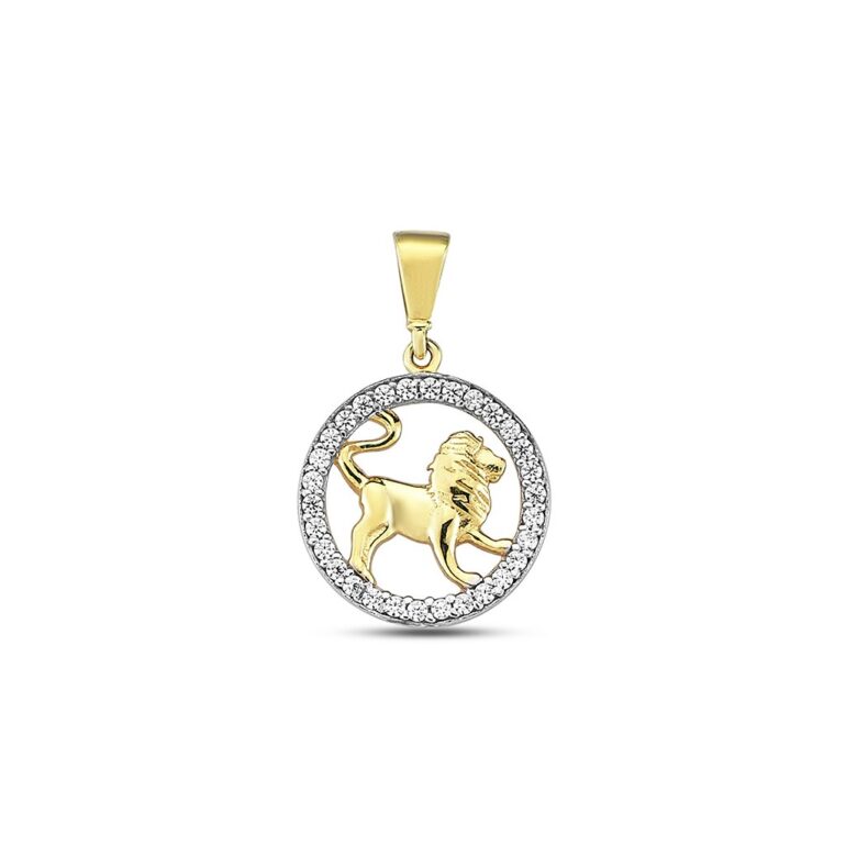 Yellow gold pendant with cubic zirconia zodiac sign Leo