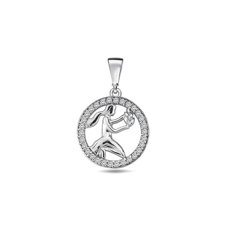 White gold pendant with cubic zirconia zodiac sign Virgo