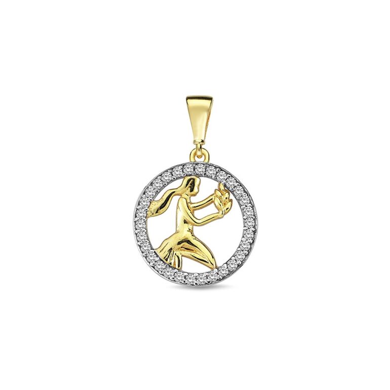 Yellow gold pendant with cubic zirconia zodiac sign Virgo