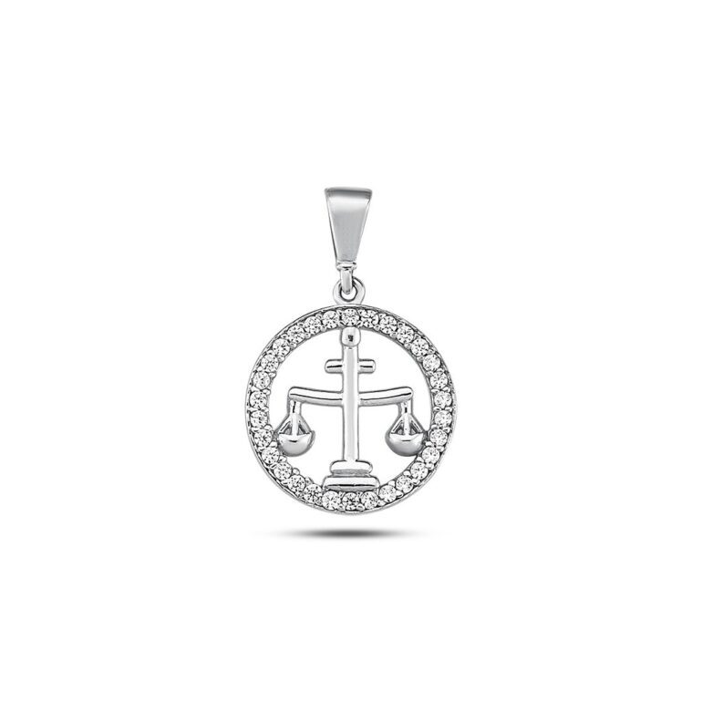 White gold pendant with cubic zirconia zodiac sign Libra