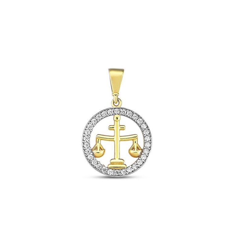 Yellow gold pendant with cubic zirconia zodiac sign Libra