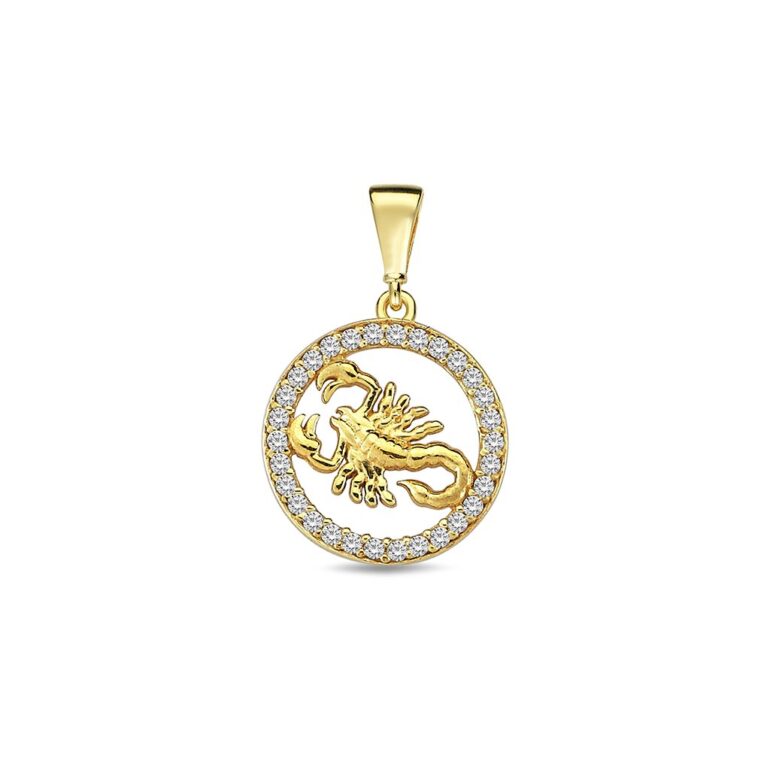 Yellow gold pendant with cubic zirconia zodiac sign Scorpio