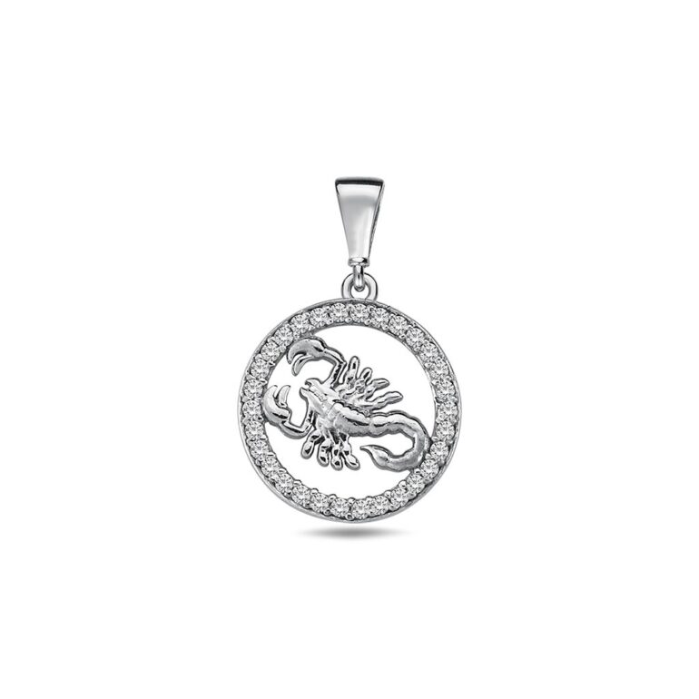 White gold pendant with cubic zirconia zodiac sign Scorpio