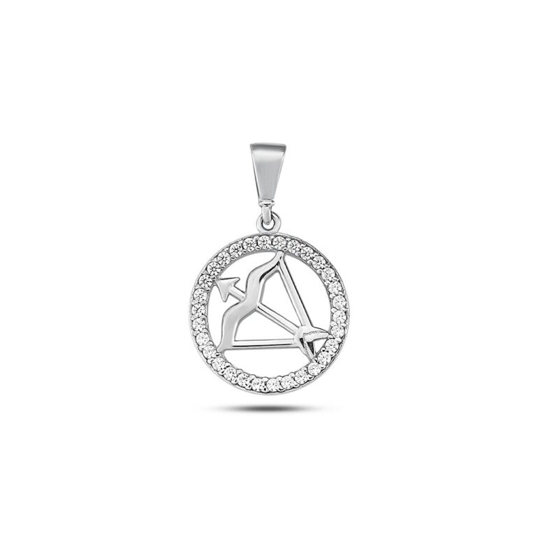 White gold pendant with cubic zirconia zodiac sign Sagittarius