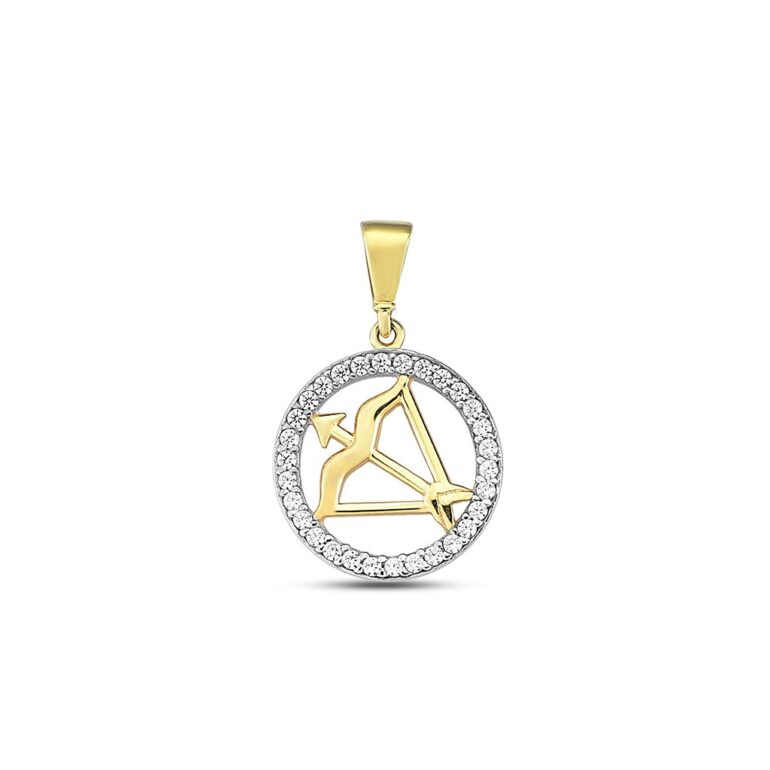 Yellow gold pendant with cubic zirconia zodiac sign Sagittarius