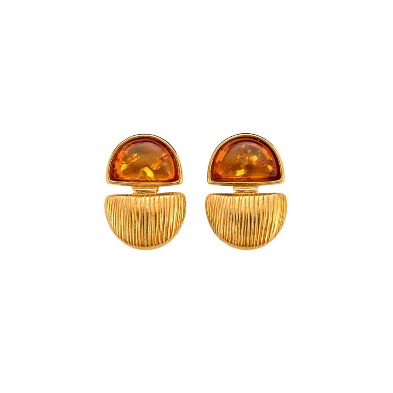 Gold Plated Sterling Silver Earrings With Amber
