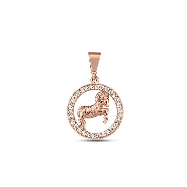 Rose gold pendant with cubic zirconia zodiac sign Aries