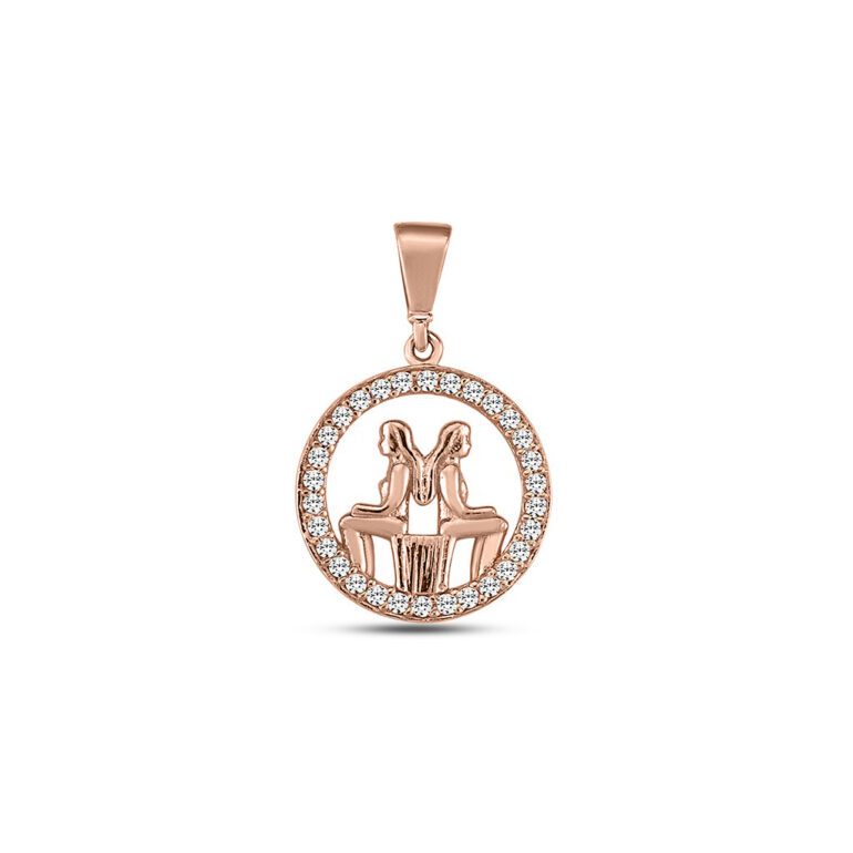 Rose gold pendant with cubic zirconia zodiac sign Gemini