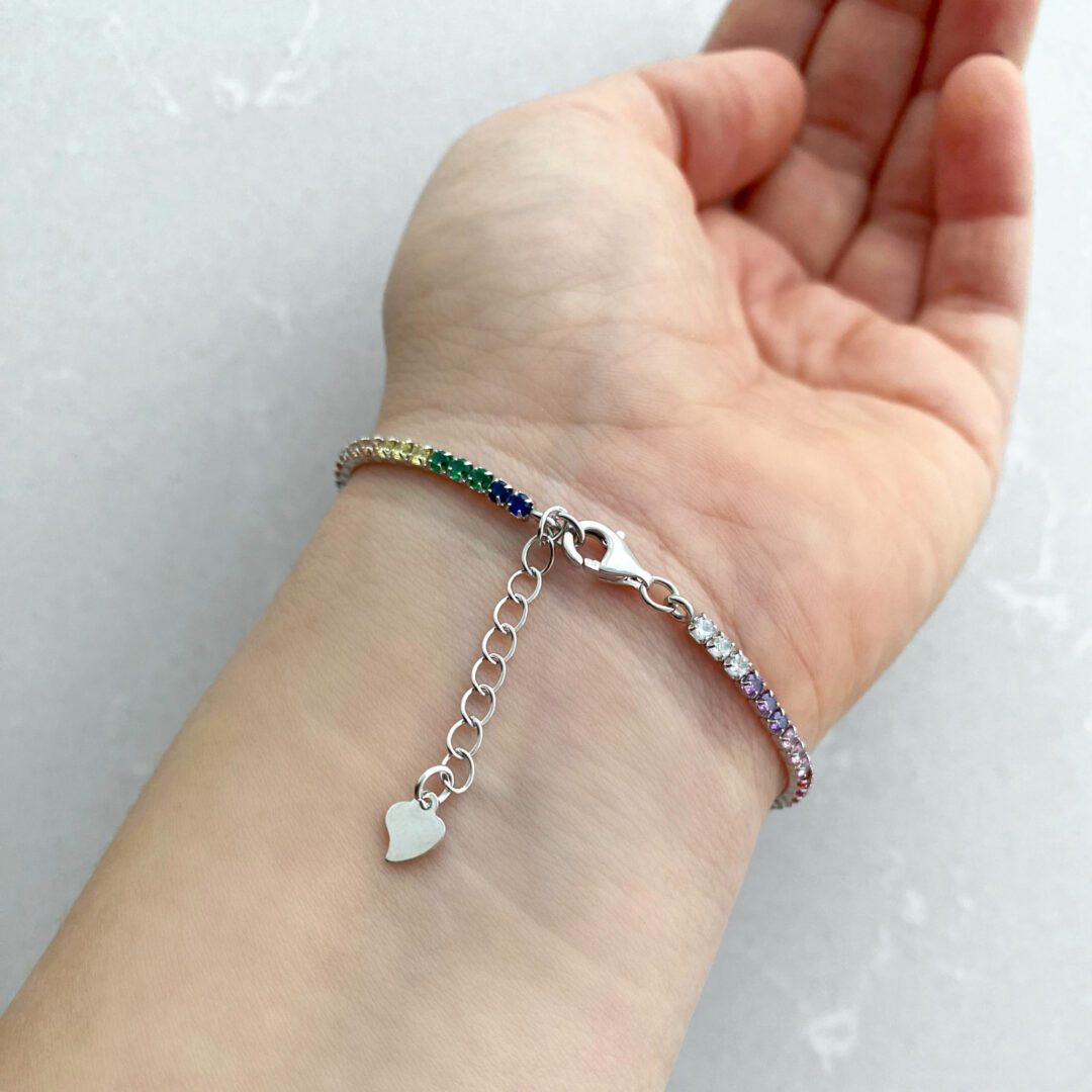 Sterling silver Tennis bracelet with colourful cubic zirconia