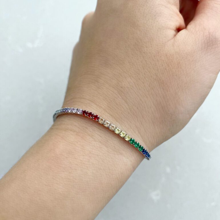 Sterling silver Tennis bracelet with colourful cubic zirconia