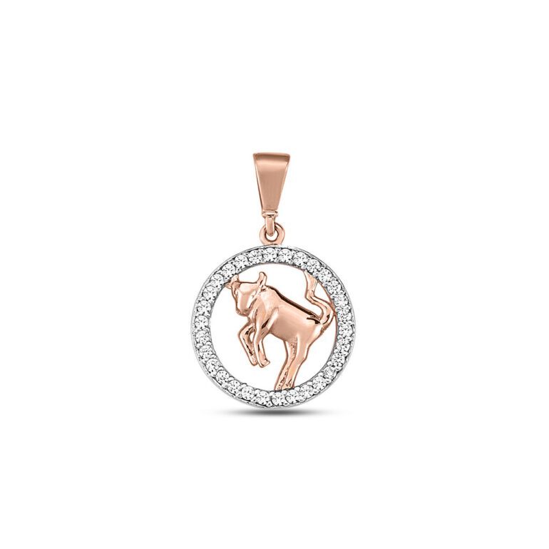 Rose gold pendant with cubic zirconia zodiac sign Taurus