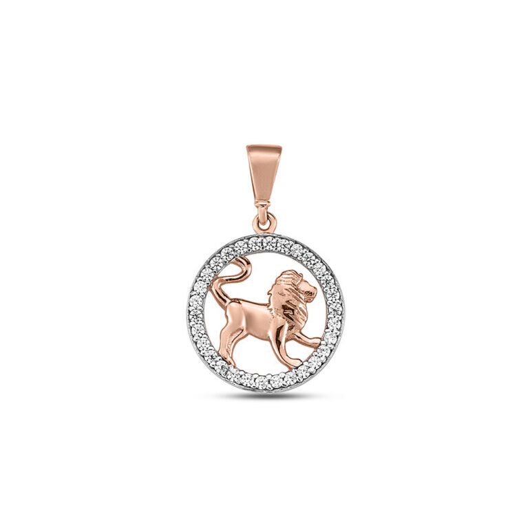 Rose gold pendant with cubic zirconia zodiac sign Leo