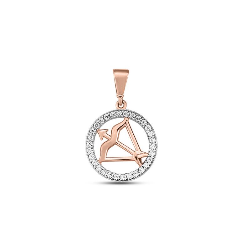 Rose gold pendant with cubic zirconia zodiac sign Sagittarius