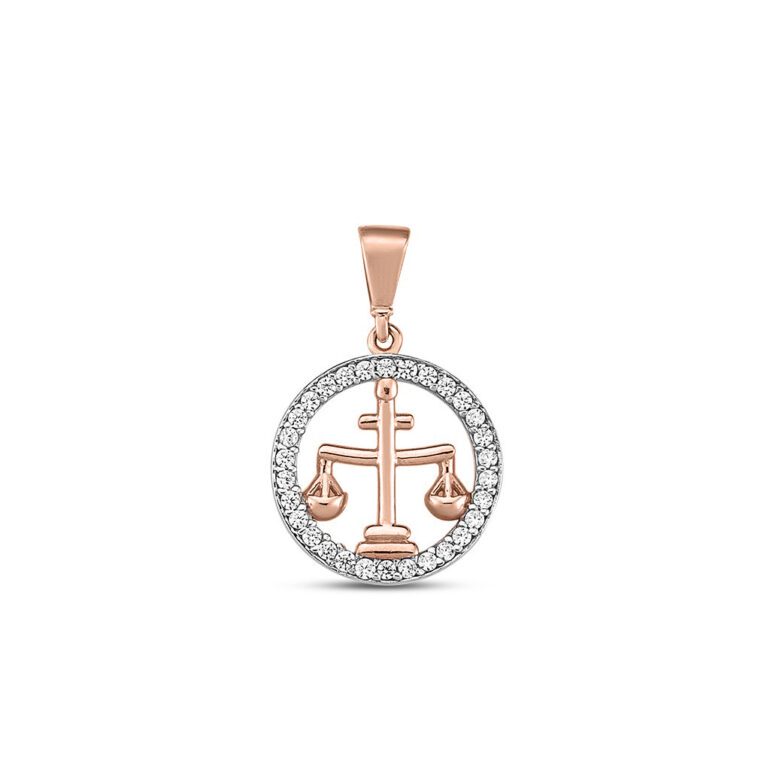 Rose gold pendant with cubic zirconia zodiac sign Libra