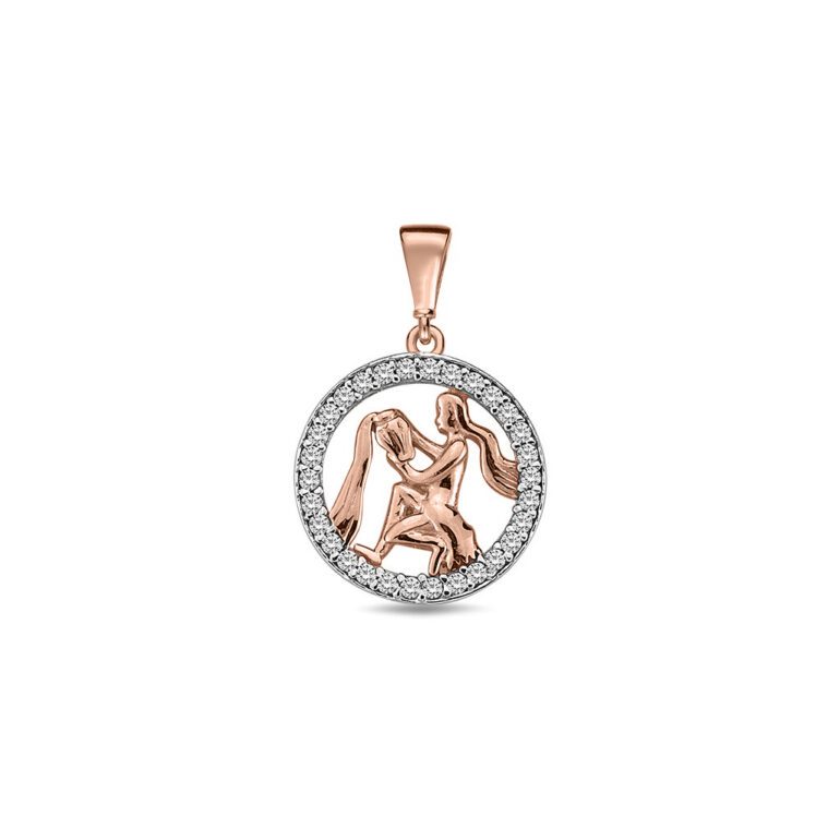 Rose gold pendant with cubic zirconia zodiac sign Aquarius