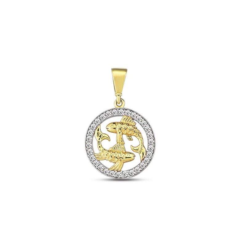 Yellow gold pendant with cubic zirconia zodiac sign Pisces