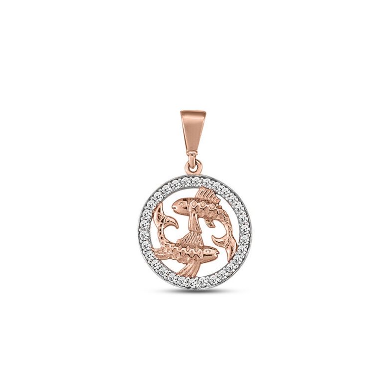 Rose gold pendant with cubic zirconia zodiac sign Pisces