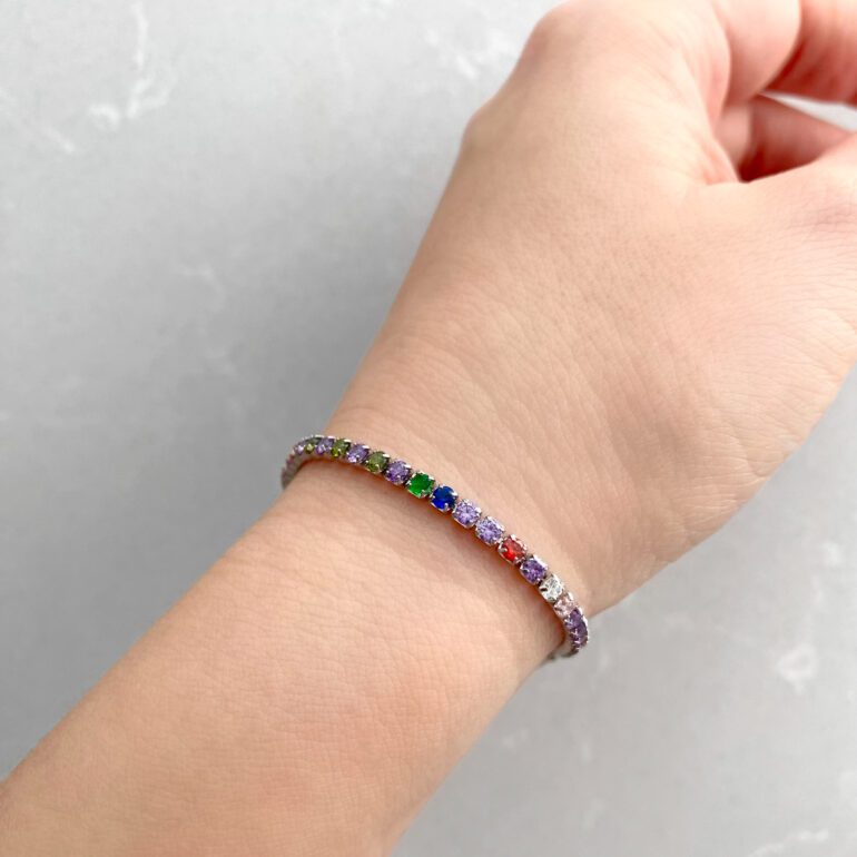 Sterling silver Tennis bracelet with colourful cubic zirconia