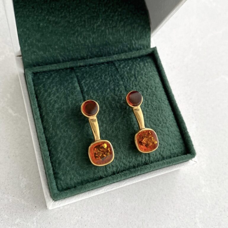 Gold plated sterling silver stud earrings with amber