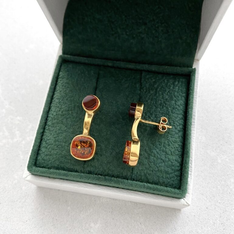 Gold plated sterling silver stud earrings with amber